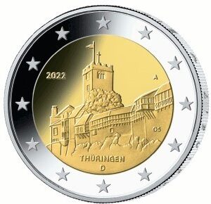 2 Euro Comemorativo Alemanha 2022 Thüringen Mint D