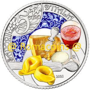 5 Euro Italia 2021 Lambrusco e Tortellini Moneta Fdc