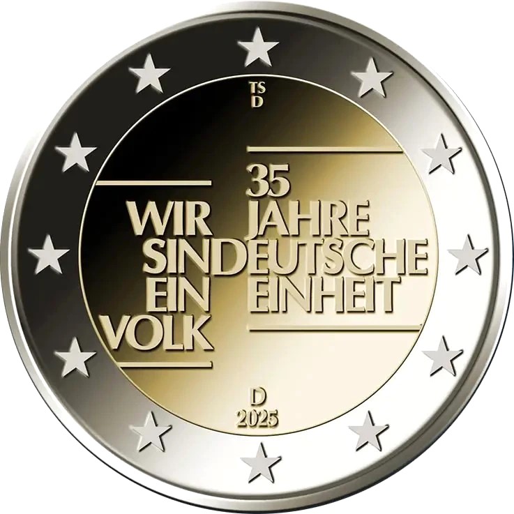 2 Euro Commemorativi 2025 Germania 35 Anni Riunificazione Tedesca