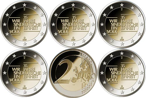 2 Euro Commemorativi 2025 Germania Riunificazione Tedesca ADFGJ