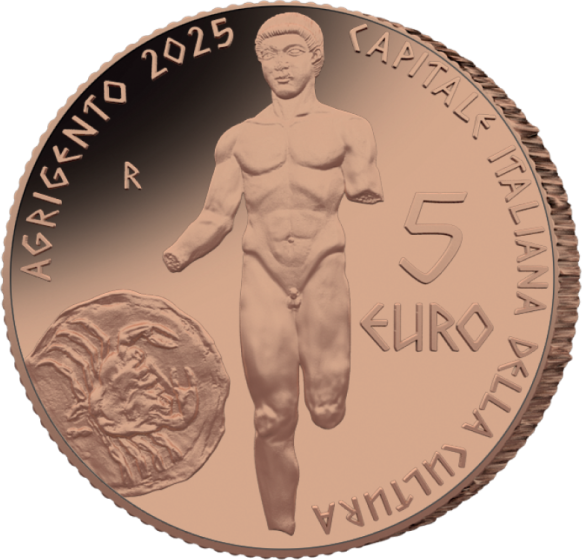 5 Euro Italia 2025 Agrigento Moneta Rame Fdc